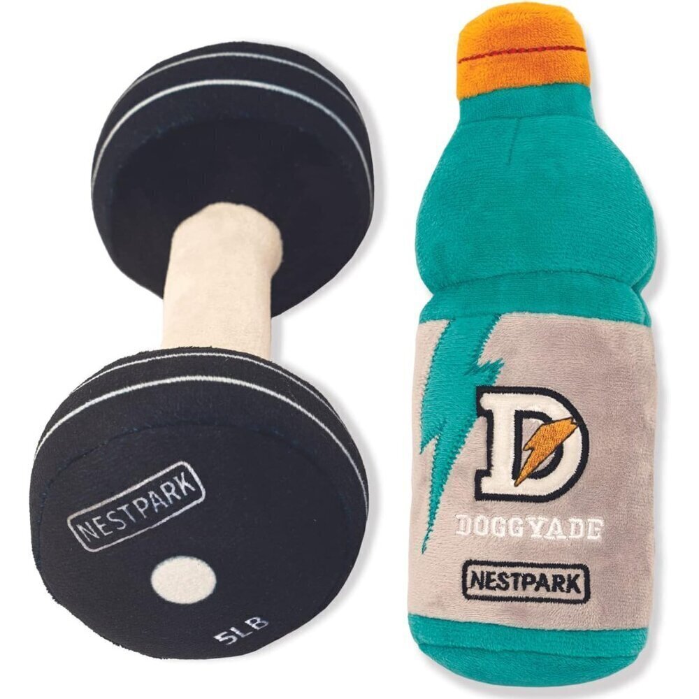 Fitness Funny Dog Toys - Doggyade and Doggy Dumbbell Workout Parody Cute Dog Toy